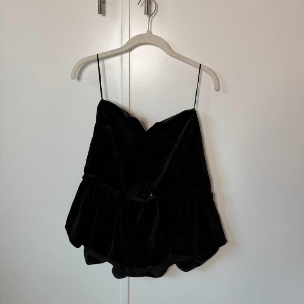 Express Velvet Strapless Cutout Peplum Tube Top & Skirt - Picture 3 of 7
